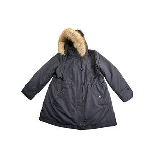 Halitech Parka Jacket Womens 2XL Blue Faux Fur Hooded Winter Coat Warm Puffer
